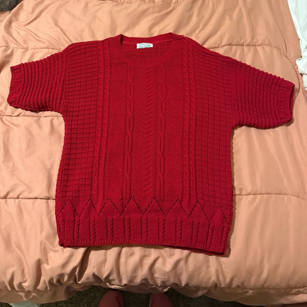 Vintage Cuddle Knit‎ Red Short Sleeve Knit Top Cotton